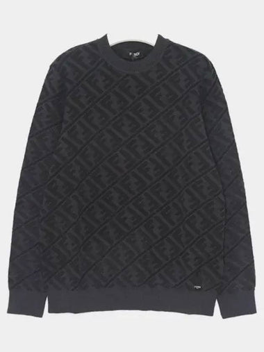 Men's Regular Fit Crew Neck Wool Knit Top Black Grey - FENDI - BALAAN 2