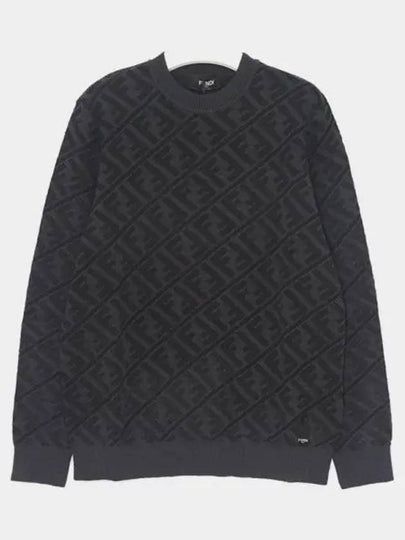 Men's Regular Fit Crew Neck Wool Knit Top Black Grey - FENDI - BALAAN 2