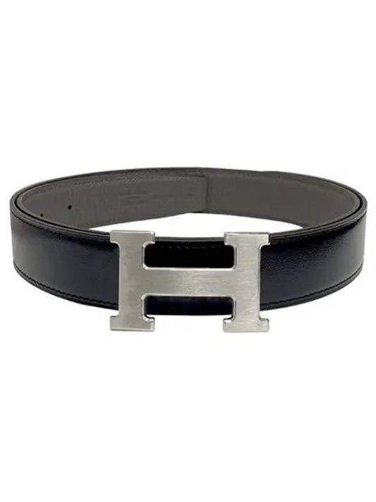 H Buckle 32MM Reversible Leather Belt Noir Etain - HERMES - BALAAN 2