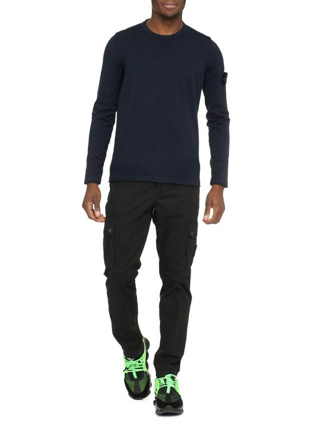 Logo Patch Crew Neck Cotton Nylon Knit Top Navy - STONE ISLAND - BALAAN 4