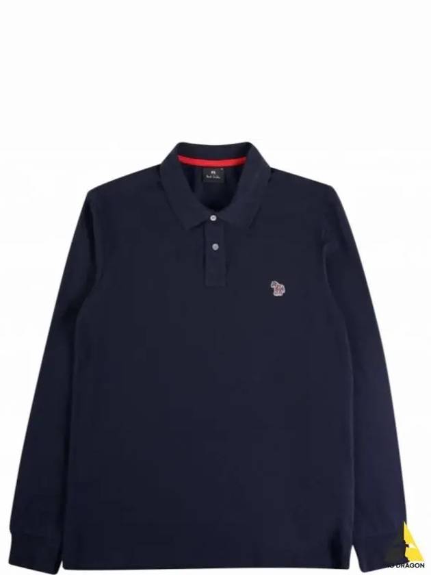 Men's Zebra Patch Long Sleeve Polo Shirt Navy - PAUL SMITH - BALAAN 2