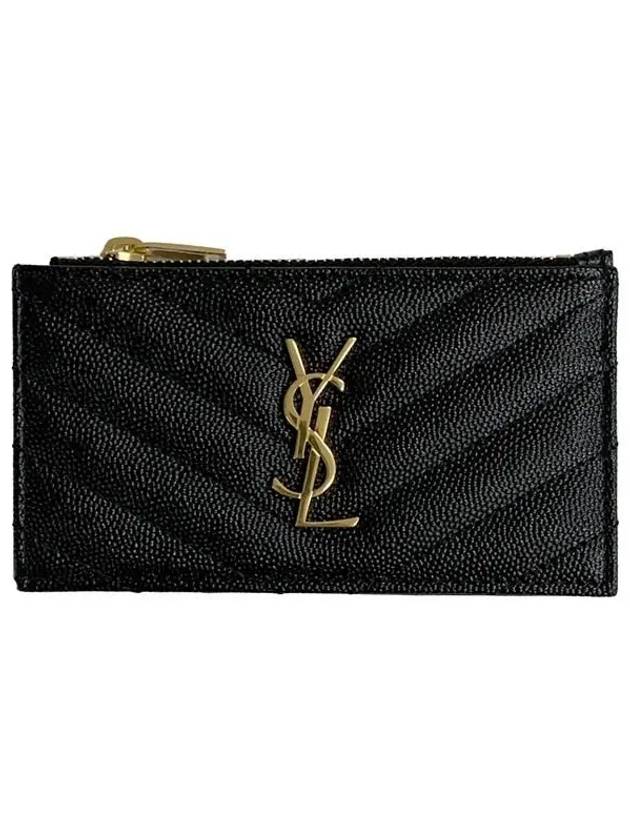 Monogram Fragment Zipper Card Wallet Black - SAINT LAURENT - BALAAN 2