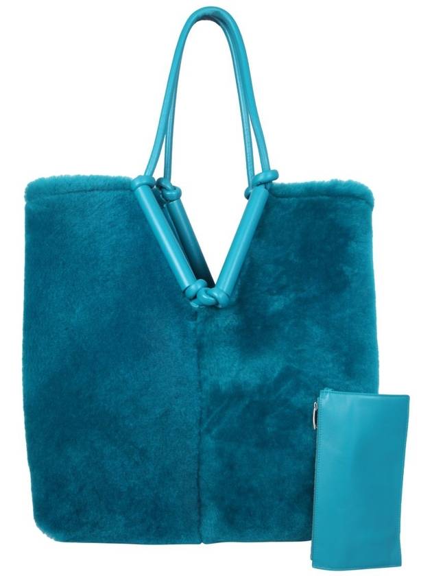 Bowlster Reversible Shearling Tote Bag Blue - BOTTEGA VENETA - BALAAN 7