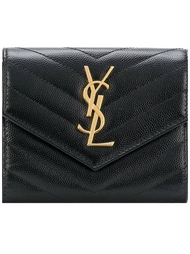 Matelasse Monogram Quilting Flap Half Wallet Black - SAINT LAURENT - BALAAN 3