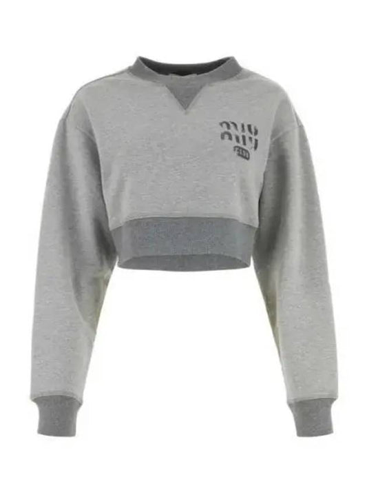 Cropped Logo Print Sweatshirt Grey - MIU MIU - BALAAN 2