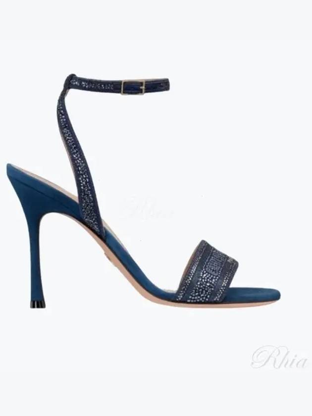 Dway Embroidered Cotton Sandals Heels Royal Blue - DIOR - BALAAN 2