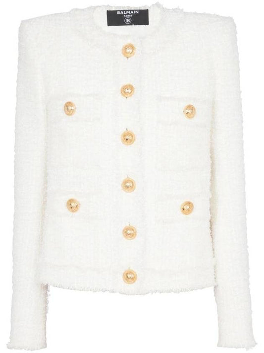 single-breasted cropped tweed jacket white - BALMAIN - BALAAN 1