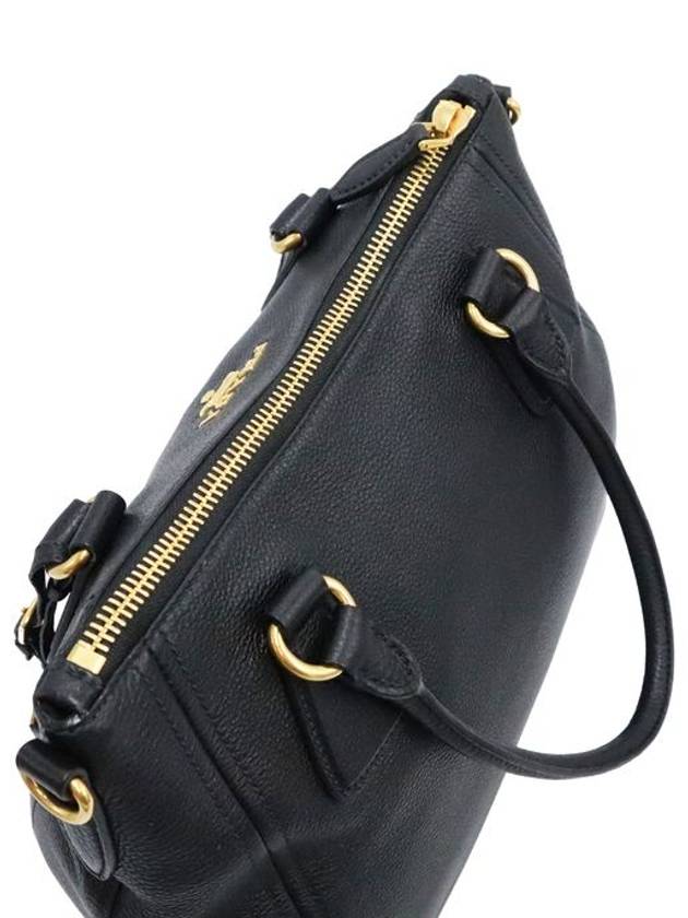 Women s leather shoulder bag black Prada 1BC032 Vitello Phoenix gold lettering logo 2WAY - PRADA - BALAAN 4