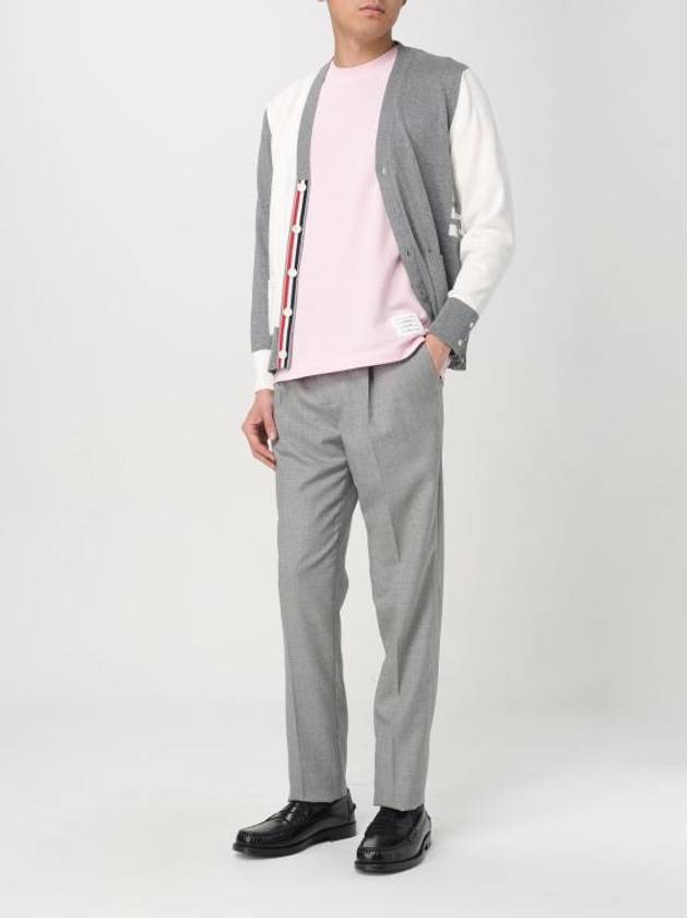 Men s side diagonal striped short sleeve t shirt light pink - THOM BROWNE - BALAAN 3