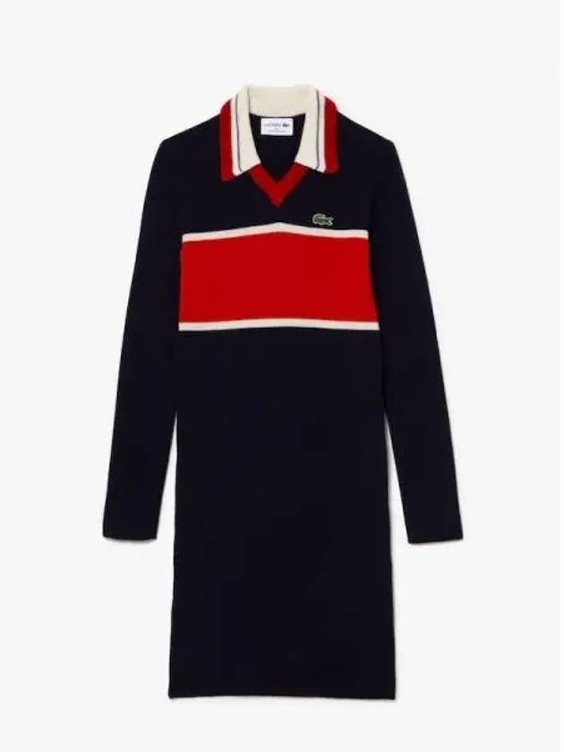 Women s rib tissue V neck collar sweater dress EF3787 53N NPI domestic product GQ2N23092056460 - LACOSTE - BALAAN 1