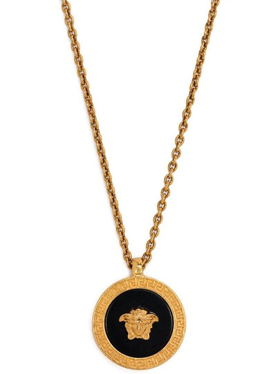 Enamel Medusa Pendant Necklace Black Gold - VERSACE - BALAAN 2