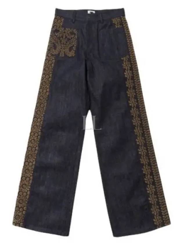 Flower Embroidered Cotton Denim Jeans Blue - DIOR - BALAAN 2