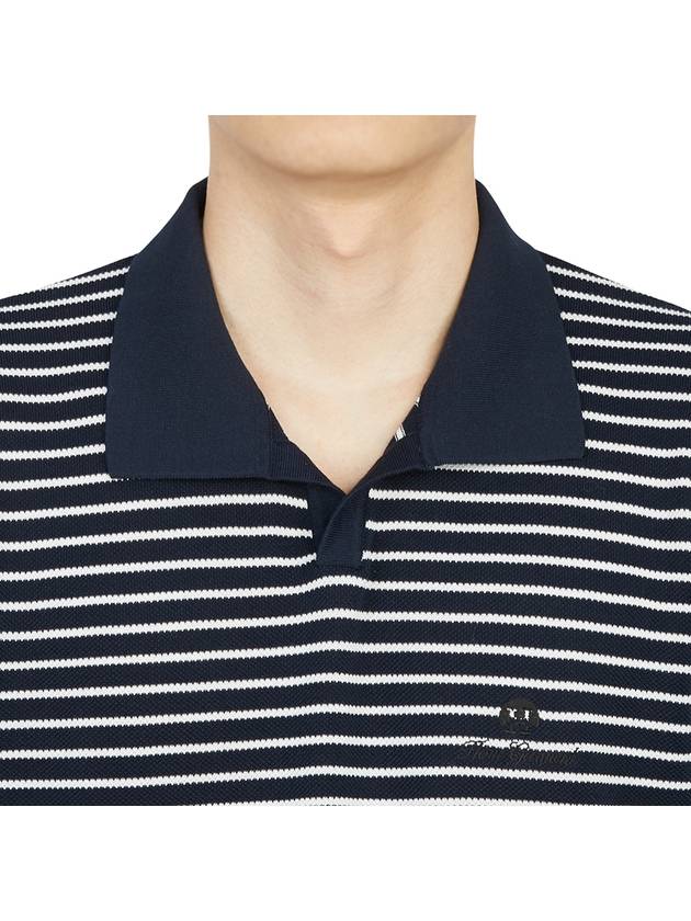 Golf Wear Short Sleeve Knit HHM 2A AB53 NAVY WHITE - HORN GARMENT - BALAAN 6