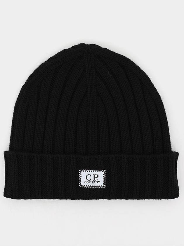 Extra Fine Merino Wool Logo Beanie Black - CP COMPANY - BALAAN 1