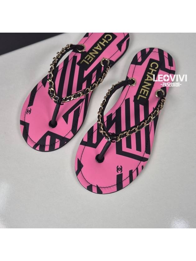 Coco Beach CC Logo Chain Star Print Flip Flops Slippers Sandals Pink 37 38 G39886 - CHANEL - BALAAN 8