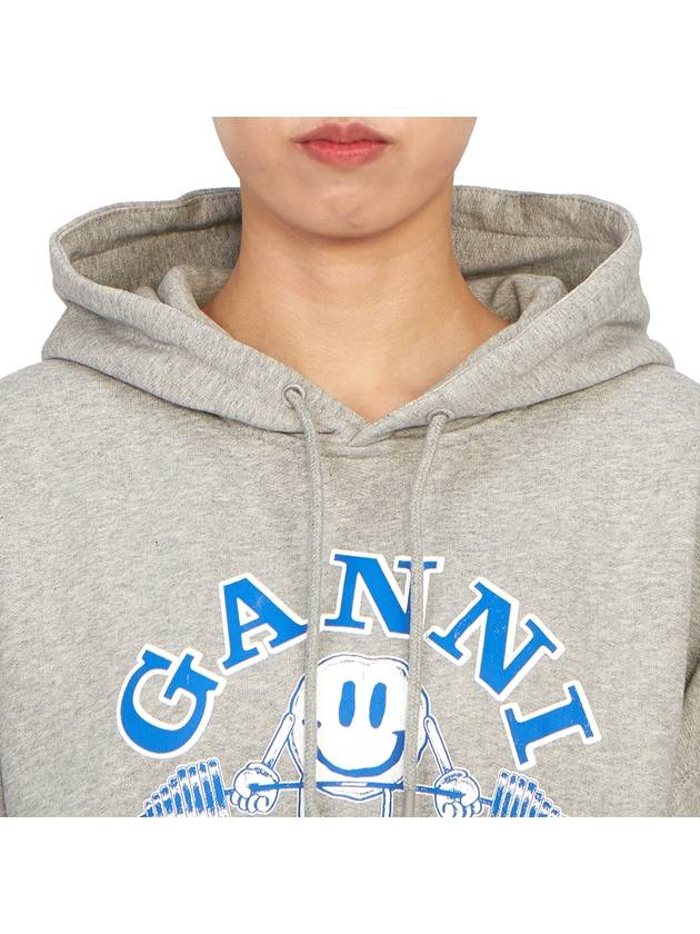 Gym GYM Logo Oversized Hooded Top Gray - GANNI - BALAAN.
