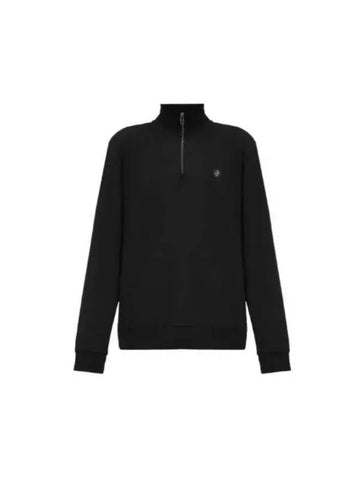 Stand Collar Half Zip-Up Cotton Knit Top Black - HUGO BOSS - BALAAN 1