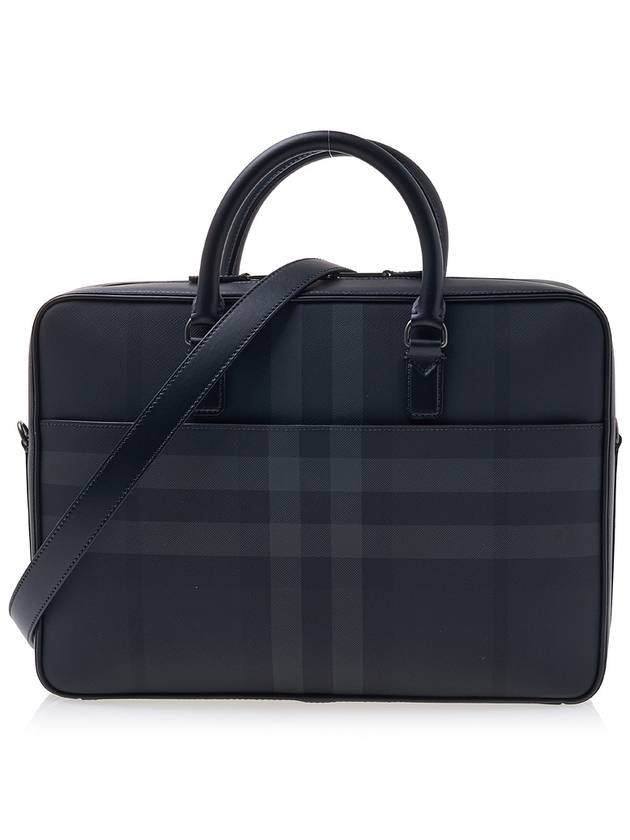 Check Print Leather Brief Case Charcoal - BURBERRY - BALAAN 4