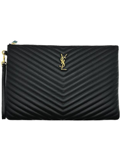 Gold Monogram Document Holder In Matelasse Leather Black - SAINT LAURENT - BALAAN 2