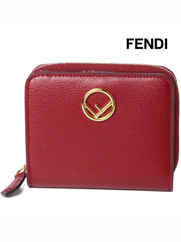 F Logo Zipper Leather Half Wallet Red - FENDI - BALAAN 3