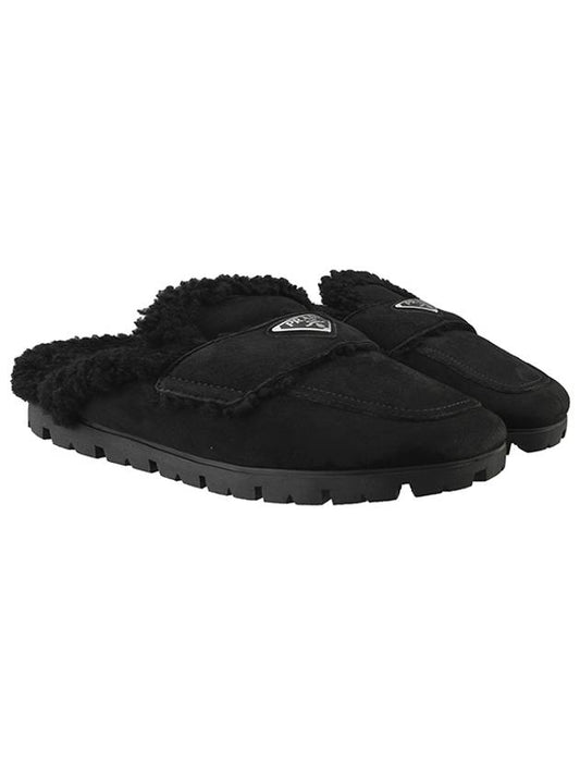 Shearling Sabots Slippers Black - PRADA - BALAAN 2