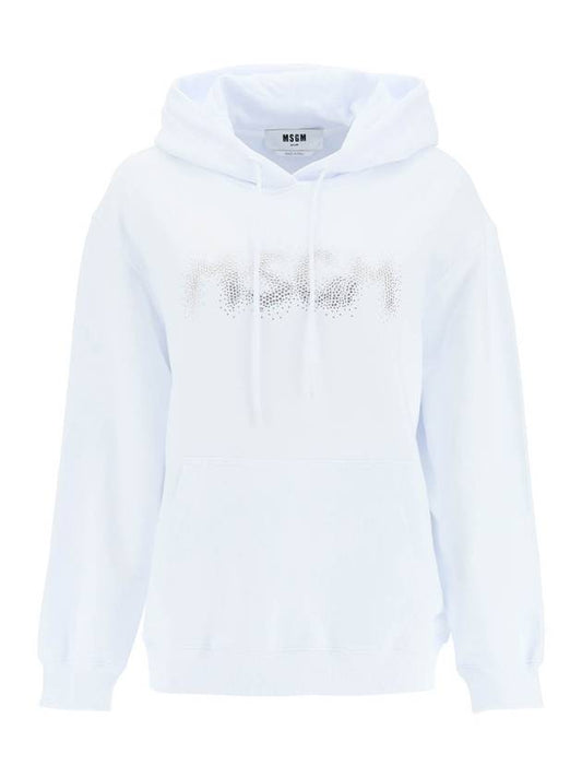 Rhinestone Logo Print Hooded Top White - MSGM - BALAAN 1