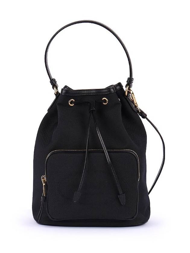 Jacquard Trim Large Bucket Bag Black - PRADA - BALAAN 1