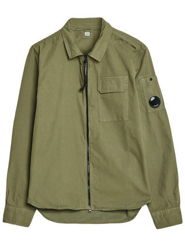 Lens Wappen Gabardine Shirt Zip-up Jacket Green - CP COMPANY - BALAAN 1