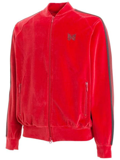 Webbing Trimmed Embroidered Logo Cotton Blend Velvet Track Jacket Red - NEEDLES - BALAAN 2