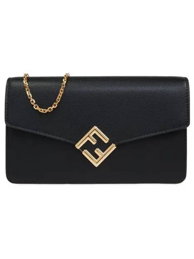 FF Logo Chain Diamond Leather Cross Bag Black - FENDI - BALAAN 2