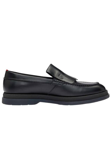 Fringe Trim Slip-On Moccasin Leather Loafer Black - HUGO BOSS - BALAAN 1