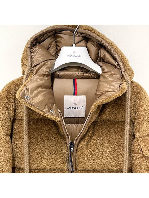 Women s Logo Patch BELCASTEL Teddy Long Down Padded Jacket Camel Beige 1C00016 89AOF 26C - MONCLER - BALAAN 6