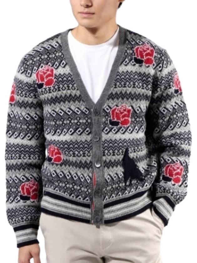 V Neck Rose Raven Wool Mohair Cardigan - THOM BROWNE - BALAAN 2