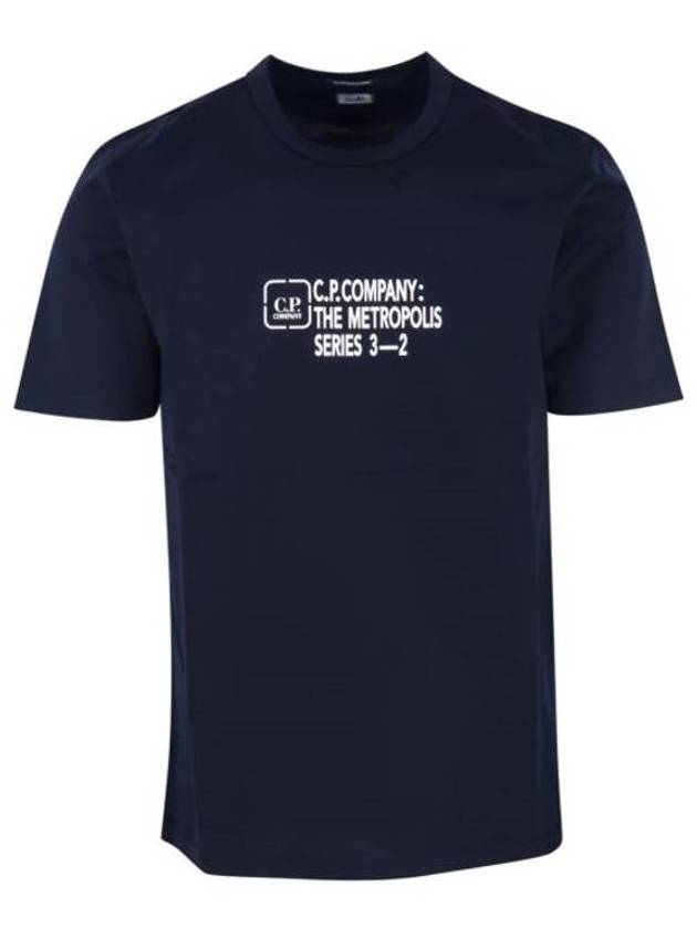 Metropolis Series Mercerized Jersey Reverse Graphic Short Sleeve T-Shirt Navy - CP COMPANY - BALAAN 1