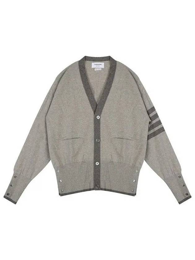 Men's Diagonal Armband Cashmere V-Neck Cardigan Beige - THOM BROWNE - BALAAN 2