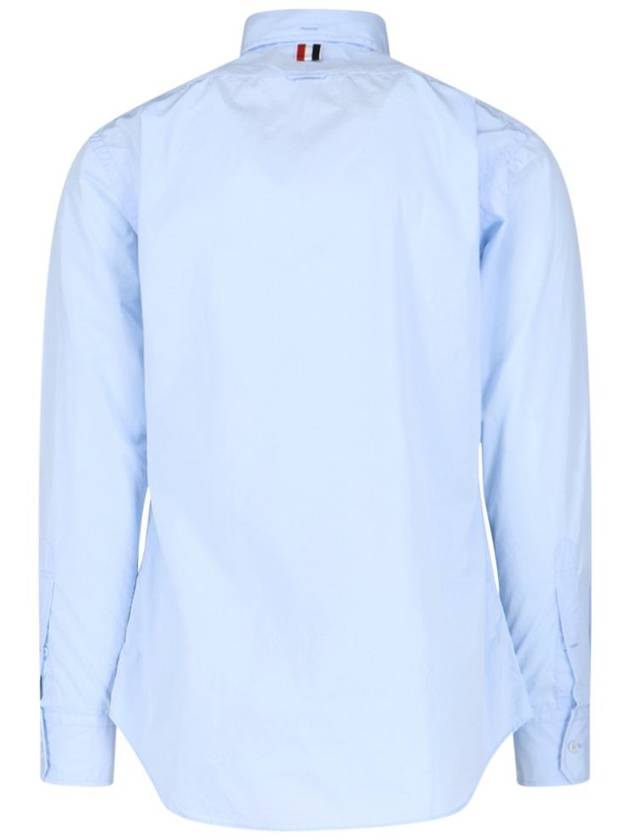 Men's Grosgrain Placket Solid Poplin Long Sleeve Shirt Light Blue - THOM BROWNE - BALAAN 4