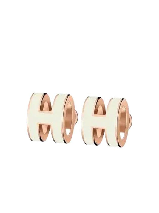 Mini Pop H Earring Rose Gold & Blanc - HERMES - BALAAN 2