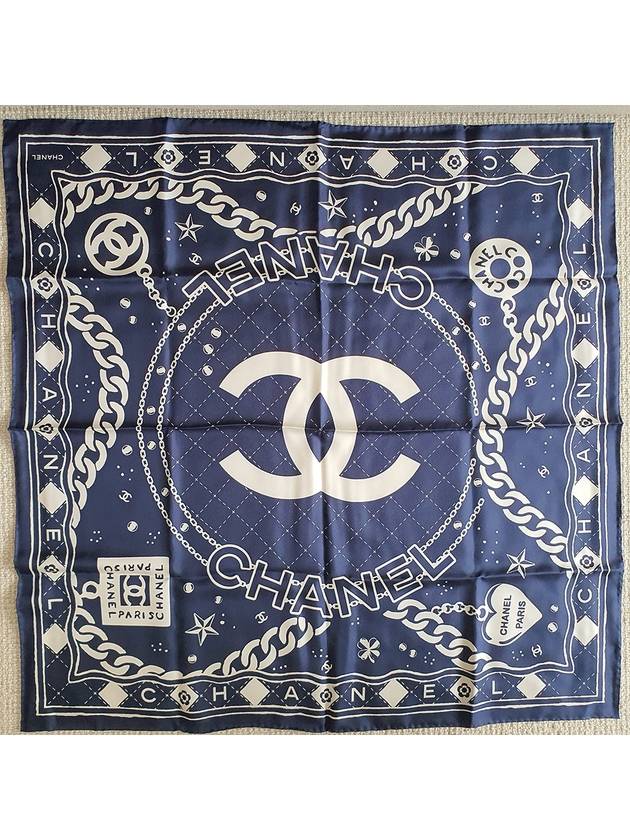 Chain CC Logo Square Scarf Navy - CHANEL - BALAAN 3