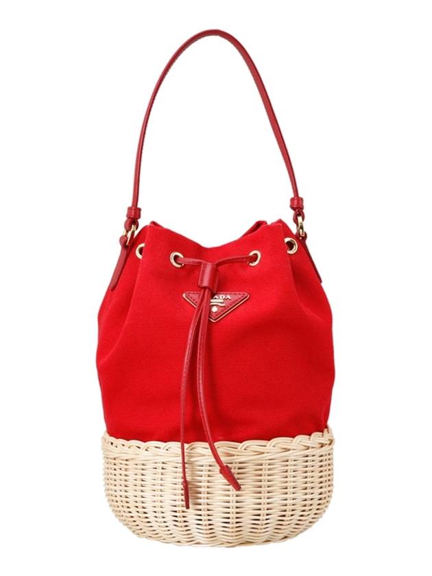 Hemp Triangle Logo Basket Mini Bucket Bag Red - PRADA - BALAAN 3