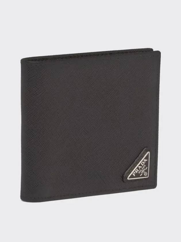 Triangle Logo Saffiano Half Wallet Black - PRADA - BALAAN 3