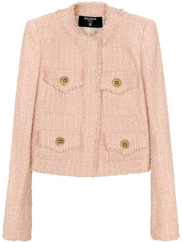 Nude Tweed Crop Jacket CF1SK595 XF91 0DX - BALMAIN - BALAAN 1