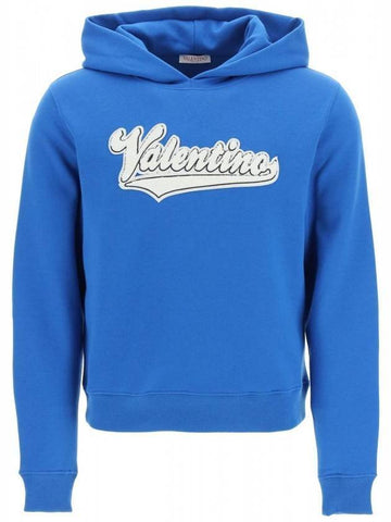 Logo Patch Cotton Hoodie Blue - VALENTINO - BALAAN 1