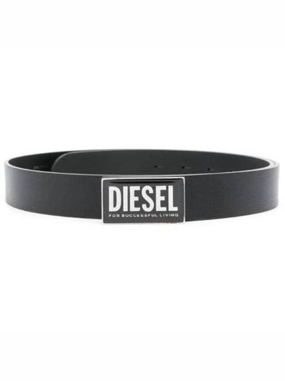 B Glossy Logo Plaque Leather Belt Black - DIESEL - BALAAN 2