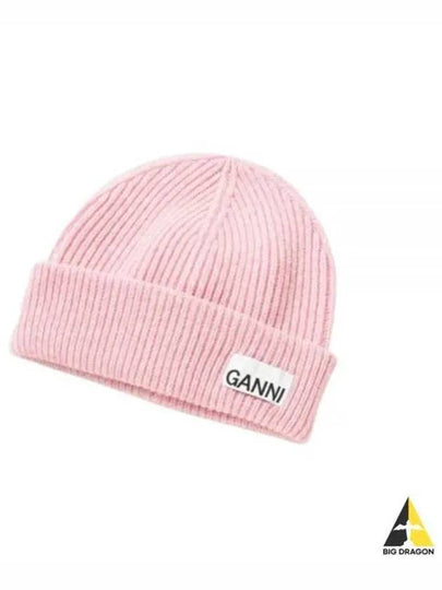 Wool Rib Knit Beanie Pink - GANNI - BALAAN 2