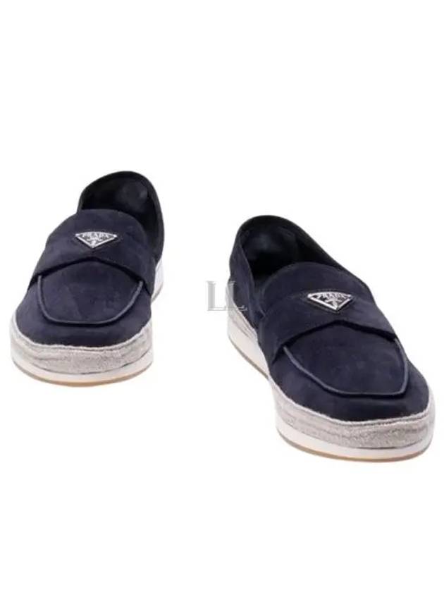 Triangle Logo Suede Loafers Navy - PRADA - BALAAN 2