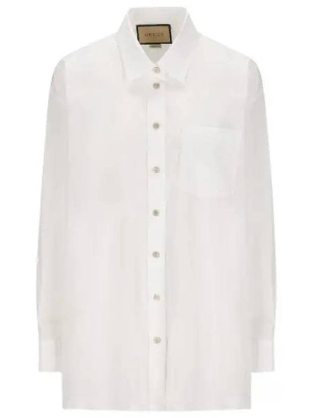 Women's Logo Embroidery Cotton Shirt White - GUCCI - BALAAN 2