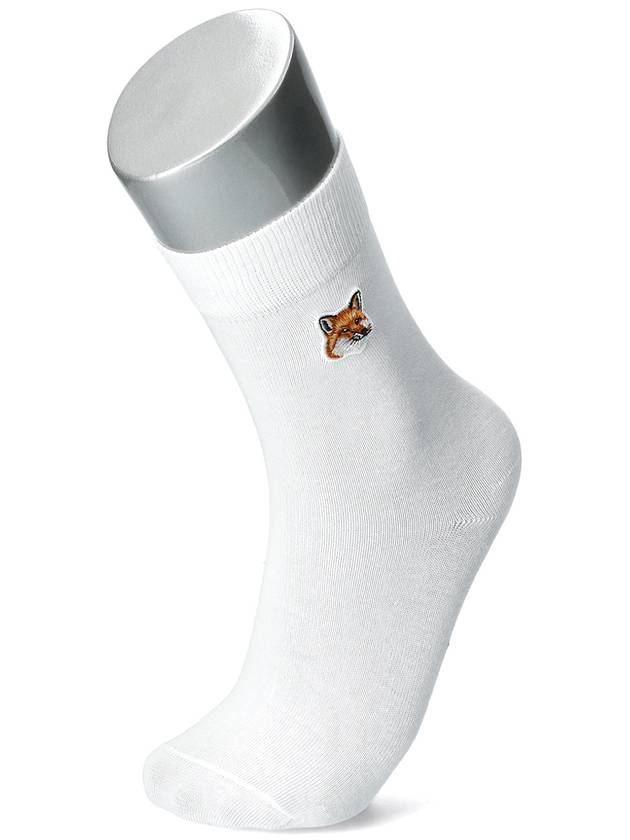 Tonal Fox Head Patch Socks White - MAISON KITSUNE - BALAAN 2