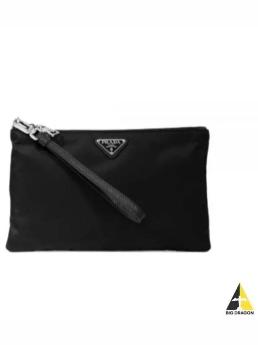 Saffiano Leather Strap Nylon Clutch Bag Black - PRADA - BALAAN 2