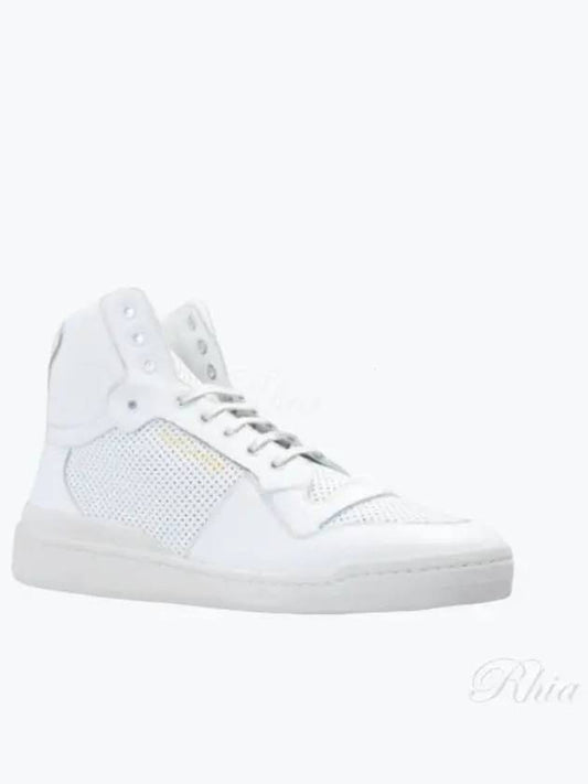 Men's SL24 Used-Look Perforated Leather Mid Top Sneakers White - SAINT LAURENT - BALAAN 2