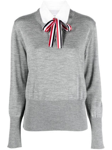 Jersey Stitch Ribbon Tie Knit Top Grey - THOM BROWNE - BALAAN 1